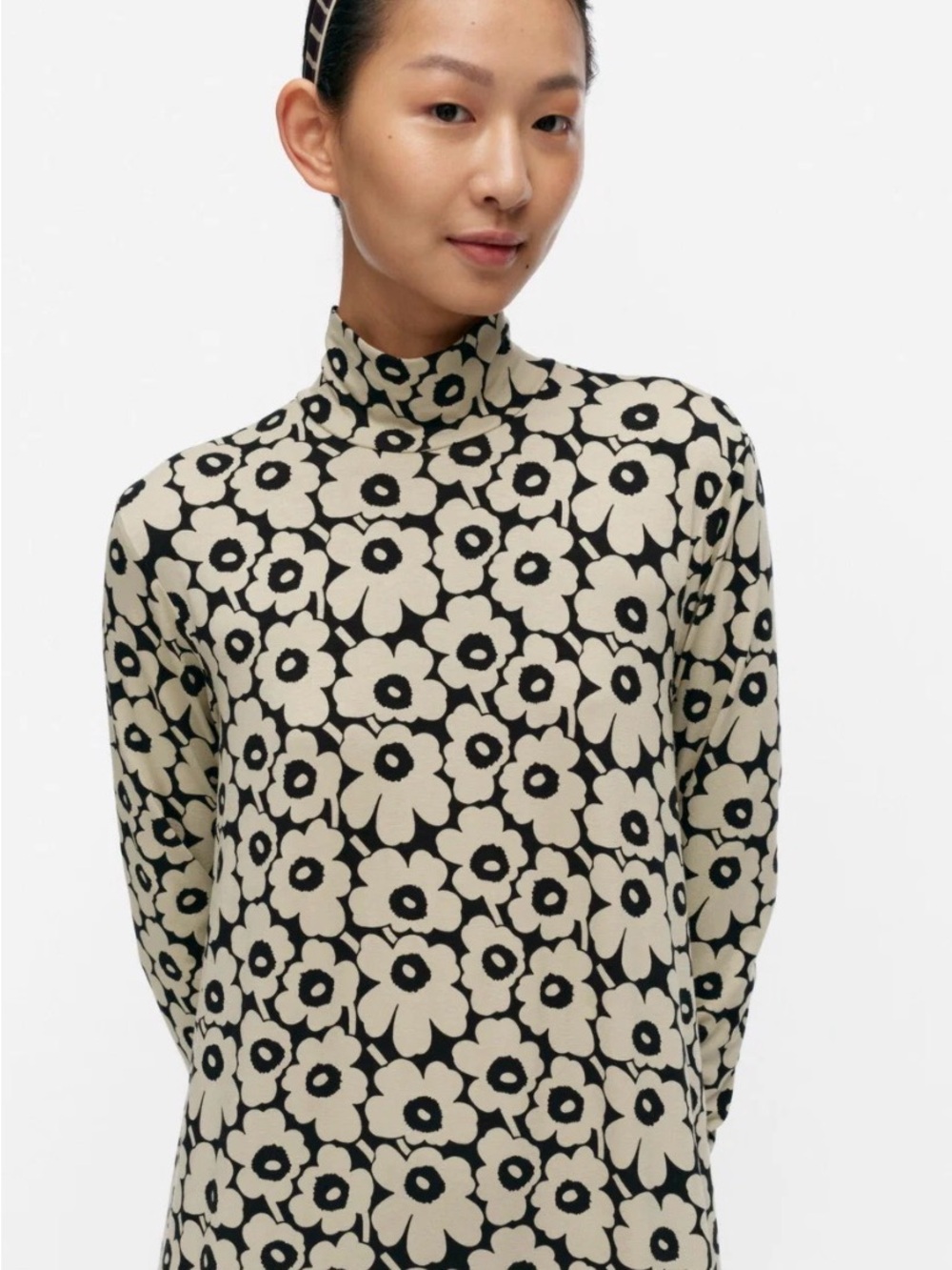 Marimekko Cavea Unikko Jersey Dress - Beige/Black S